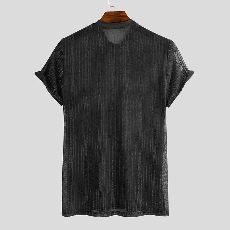 (image for) Men Mesh See-Through T-Shirt Training Fitness Sport Casual Short Sleeve Slim Fit Thin Tee Tops